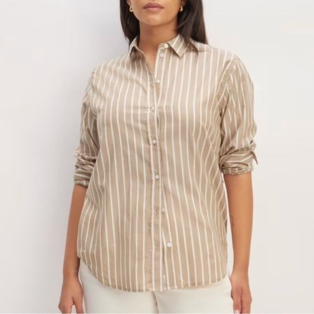 Everlane The Silky Cotton Relaxed Shirt Tan Striped Size 6